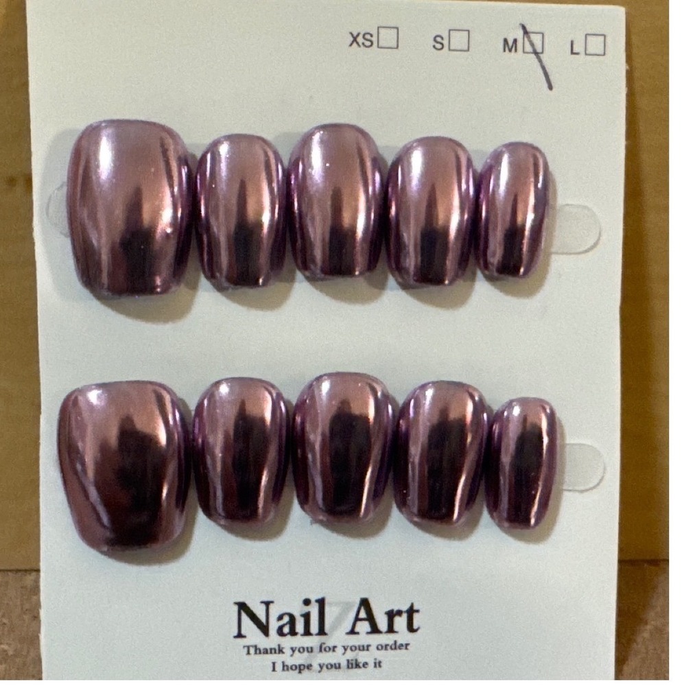 Metallic Purple Chrome Press On Nails Short Square Size Medium 10pc Set